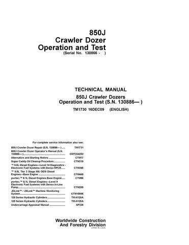 Pdf TM1730 John Deere 850J Crawler Dozer Diagnostic & Test Service Manual