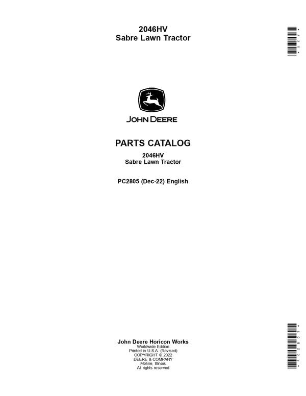 Pdf PC2805 John Deere 2046HV Tractor Parts Manual