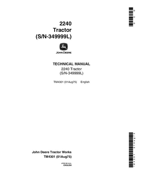 John Deere 2240 Utility Tractor Technical Service Repair Manual TM4301
