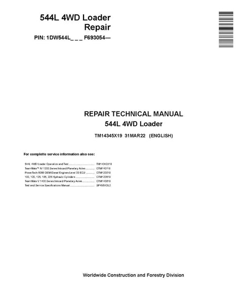 John Deere 544L (SN. from F693054) 4WD Loader Service Repair Manual TM14345X19