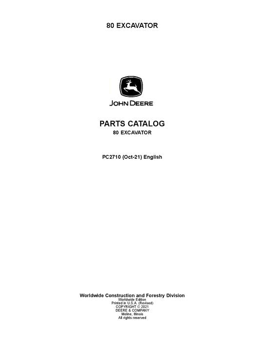 John Deere 80 Series Excavator Parts Manual PC2710