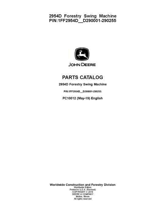 Pdf PC10012 John Deere 2954D Forestry Parts Manual