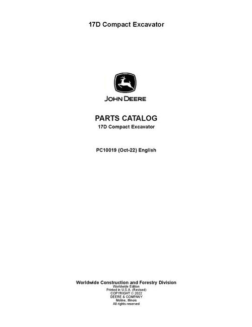 PC10019 - John Deere 17D D Series Excavator Parts Manual