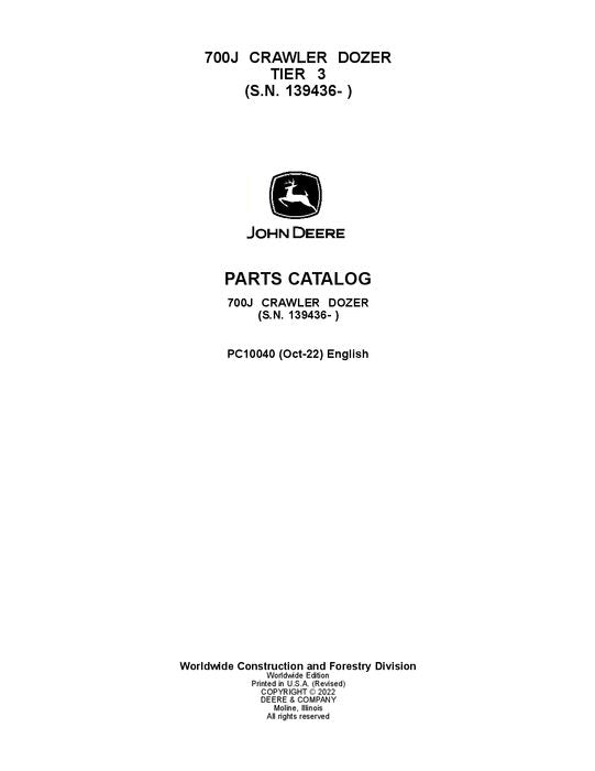 Pdf PC10040 John Deere 700J Crawler Dozer Parts Manual