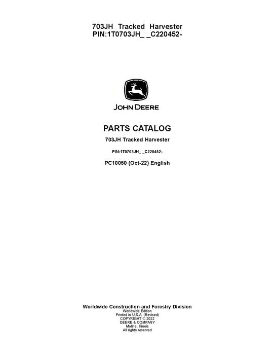 Pdf PC10050 John Deere 703JH Tracked Feller Buncher Parts Manual