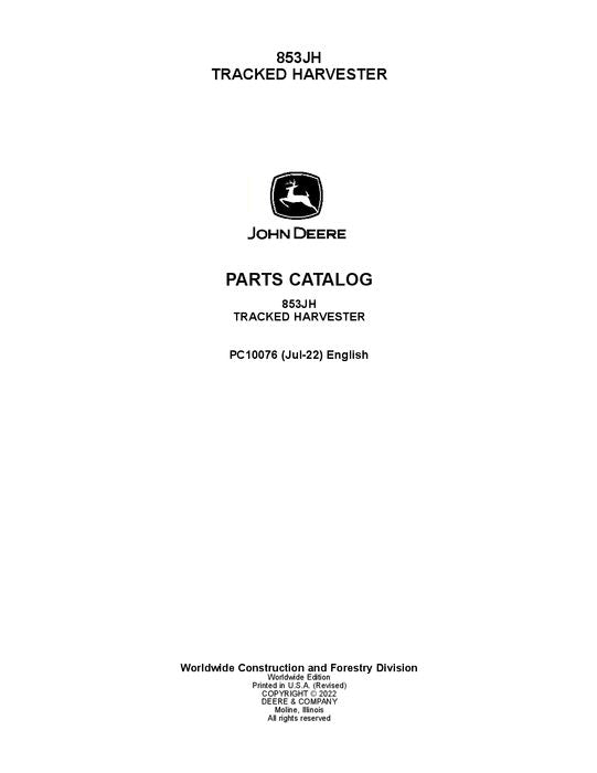 Pdf PC10076 John Deere 853JH Tracked Harvester Parts Manual