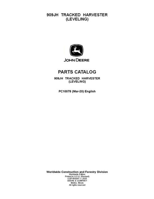 Pdf PC10078 John Deere 909JH Tracked Harvester Parts Manual