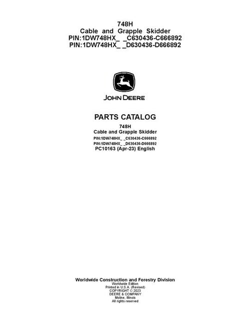 Pdf PC10163 John Deere 748H Skidder Parts Manual