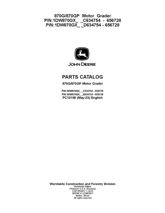 PC10198 - John Deere 870G 870GP G Series Motor Graders Parts Manual