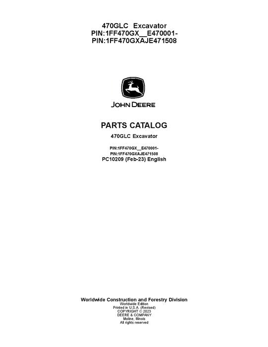 PC10209 - John Deere 470GLC G Series Excavator Parts Manual