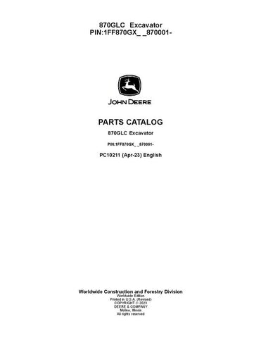 PC10251 - John Deere 380GLC G Series Excavator Parts Manual PIN: 1FF380GX_ _E900001–