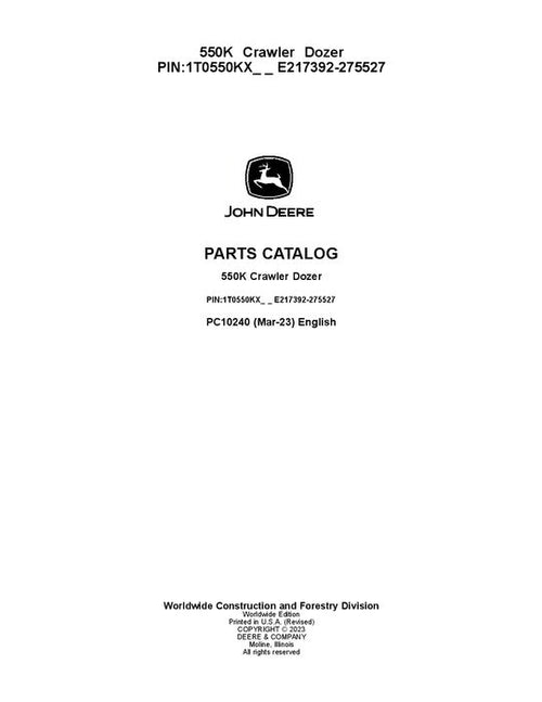 Pdf PC10240 John Deere 550K Crawler Dozer Parts Manual