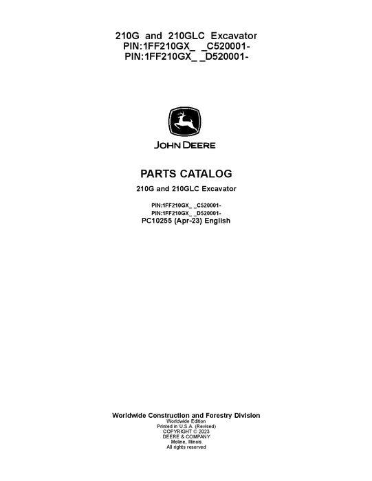 PC10255 - John Deere 210G 210GLC G Series Excavator Parts Manual