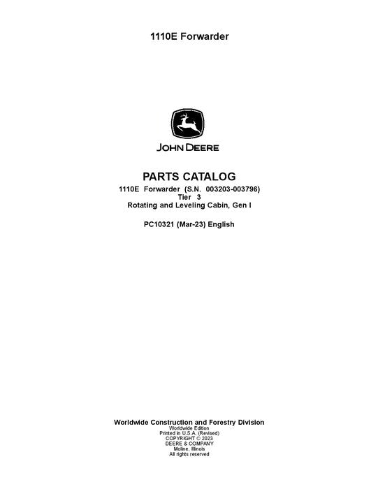 Pdf PC10321 John Deere 1110E T3 Forwarder Parts Manual