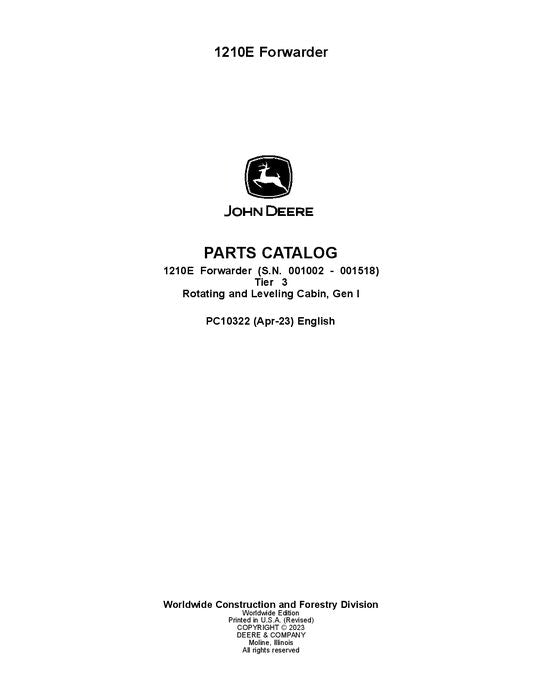 PC10322 - John Deere 1210E T3 Forwarder Parts Manual