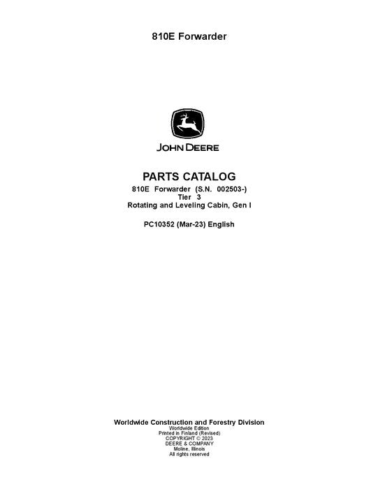 Pdf PC10352 John Deere 810E T3 Forwarder Parts Manual