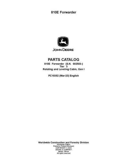 Pdf PC10352 John Deere 810E T3 Forwarder Parts Manual