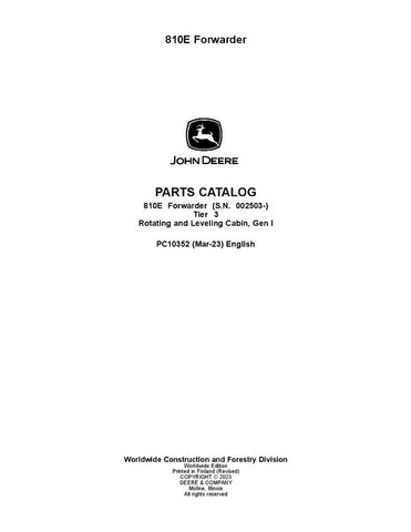 Pdf PC10352 John Deere 810E T3 Forwarder Parts Manual