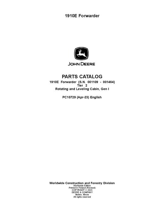 Pdf PC10729 John Deere 1910E T2 Forwarder Parts Manual