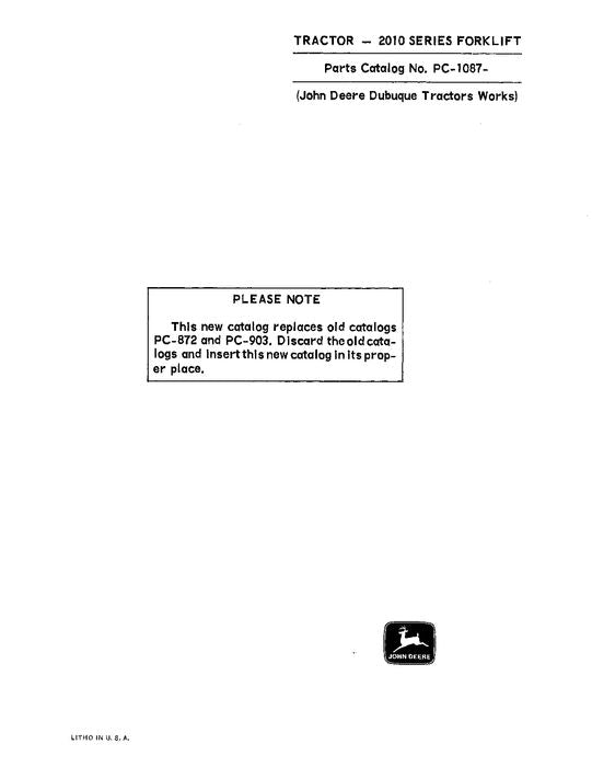 PC1087 - John Deere 2010 Series Forklifts Parts Manual