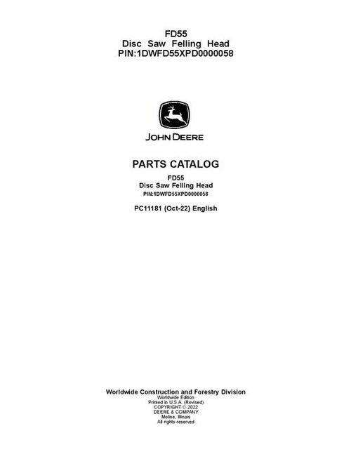 Pdf PC11181 John Deere FD55 Felling Head Parts Manual