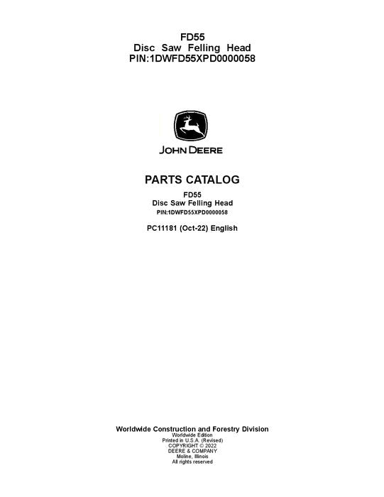 Pdf PC11181 John Deere FD55 Felling Head Parts Manual