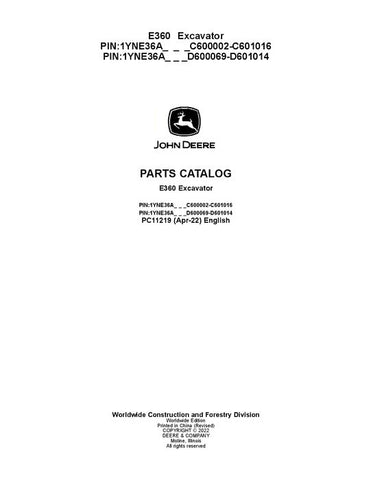 PC11219 - John Deere E360 E Series Excavator Parts Manual