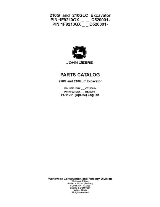 PC11221 - John Deere 210GLC G Series Excavator Parts Manual