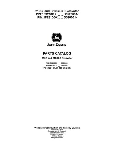 PC11221 - John Deere 210GLC G Series Excavator Parts Manual