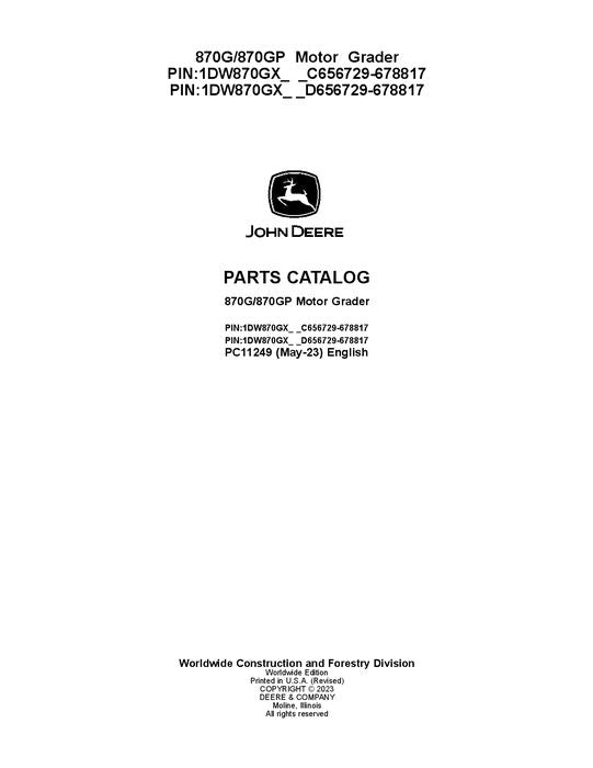 PC11249 - John Deere 870G 870GP G Series Graders Parts Manual