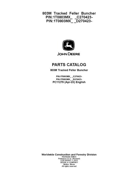 Pdf PC11279 John Deere 803M Tracked Feller Buncher Parts Manual