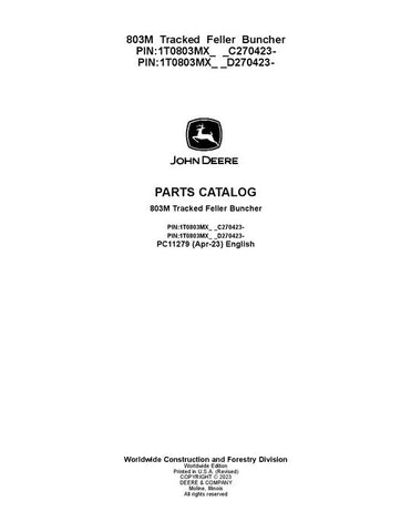 Pdf PC11279 John Deere 803M Tracked Feller Buncher Parts Manual