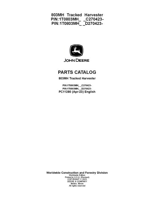 Pdf PC11280 John Deere 803MH Tracked Harvester Parts Manual