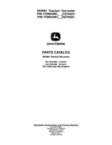 Pdf PC11280 John Deere 803MH Tracked Harvester Parts Manual