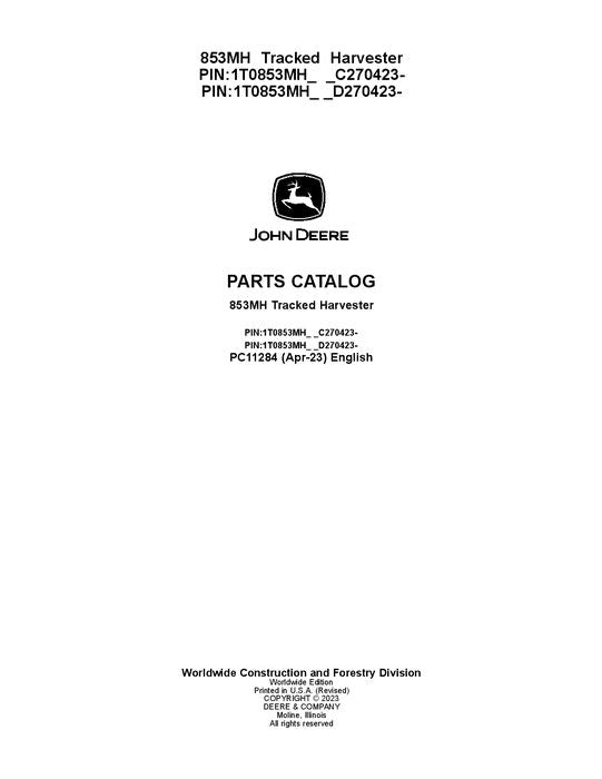 Pdf PC11284 John Deere 853MH Tracked Harvester Parts Manual