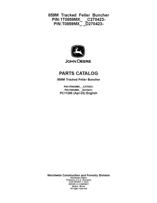 Pdf PC11285 John Deere 859M Tracked Feller Buncher Parts Manual