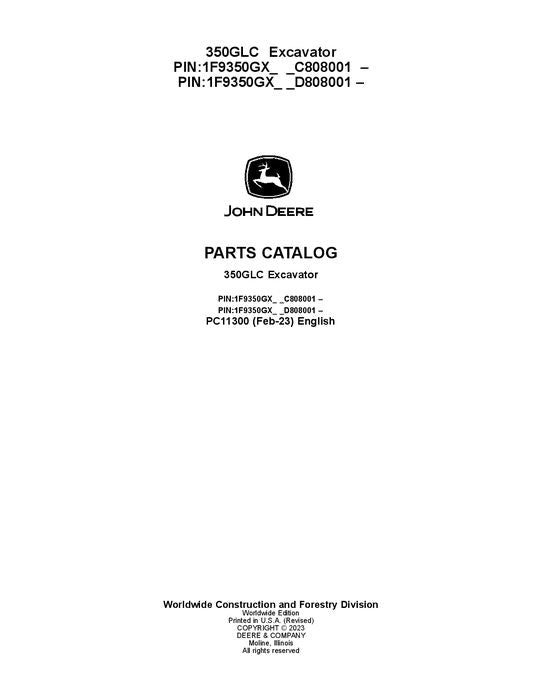 PC11300 - John Deere 350GLC G Series Excavator Parts Manual PIN: 1F9350GX_ _C808001 –