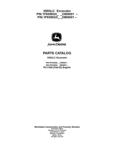 PC11300 - John Deere 350GLC G Series Excavator Parts Manual PIN: 1F9350GX_ _C808001 –