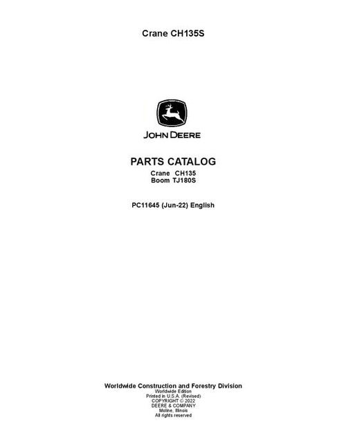 Pdf PC11645 John Deere CH135S Attachment Parts Manual