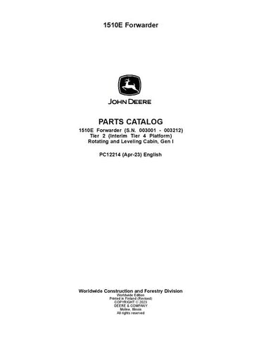 Pdf PC12214 John Deere 1510E IT4 T2 Forwarder Parts Manual