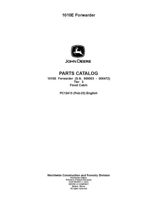 Pdf PC12413 John Deere 1010E T3 FFC Forwarder Parts Manual