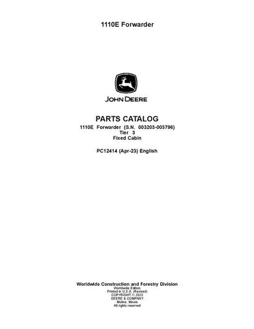 Pdf PC12414 John Deere 1110E T3 FFC Forwarder Parts Manual