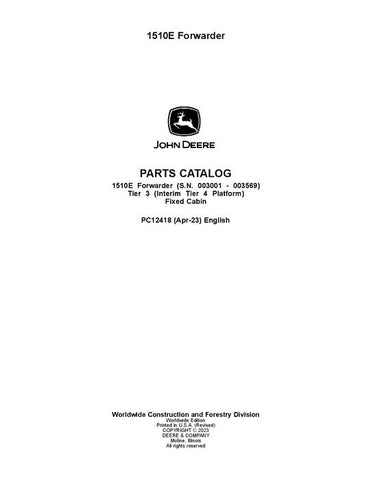 Pdf PC12418 John Deere 1510E IT4 T3 FFC Forwarder Parts Manual