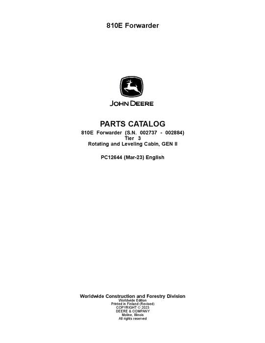 Pdf PC12644 John Deere 810E T3 Forwarder Parts Manual