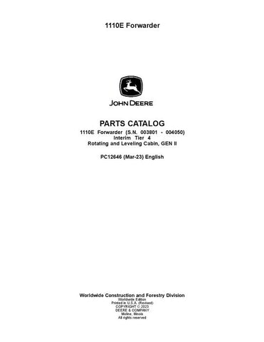 Pdf PC12646 John Deere 1110E IT4 Forwarder Parts Manual