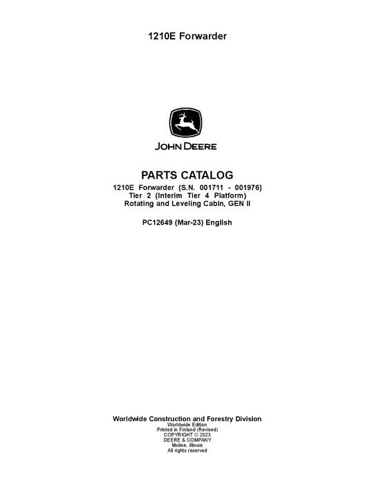 Pdf PC12649 John Deere 1210E IT4 T2 Forwarder Parts Manual