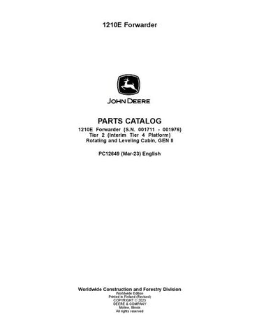 Pdf PC12649 John Deere 1210E IT4 T2 Forwarder Parts Manual