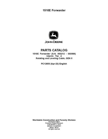 Pdf PC12650 John Deere 1510E IT4 Forwarder Parts Manual