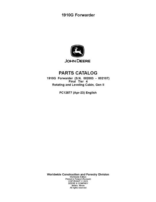 Pdf PC12877 John Deere 1910G Forwarder Parts Manual