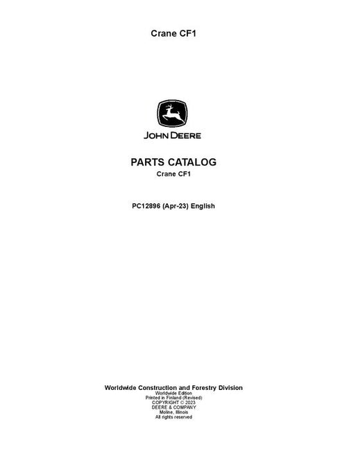 Pdf PC12896 John Deere CF1 Forwarder Crane Parts Manual